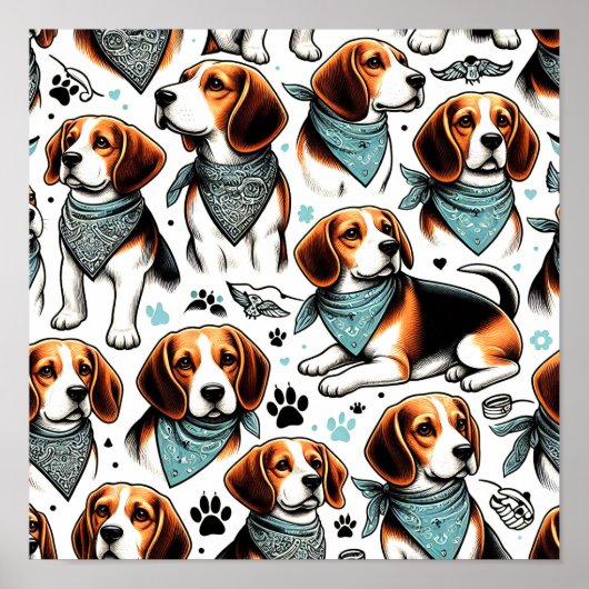 Vintager Beagle Welpe nahtlos Poster (Vorne)