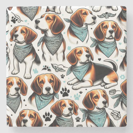 Vintager Beagle Welpe nahtlos Steinuntersetzer (Vorderseite)