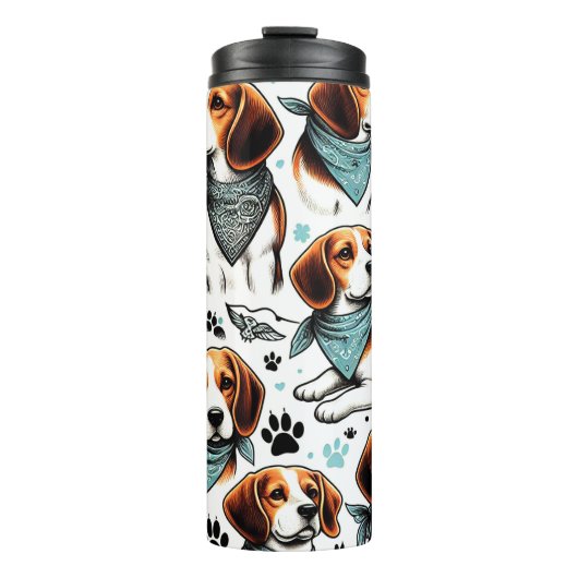 Vintager Beagle Welpe nahtlos Thermosbecher (Vorderseite)