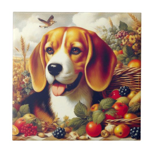 Vintager Beagle Welpenmalerei Fliese (Vorderseite)
