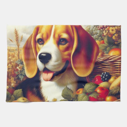 Vintager Beagle Welpenmalerei Geschirrtuch (Horizontal)