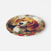 Vintager Beagle Welpenmalerei Pappteller (Schrägansicht)