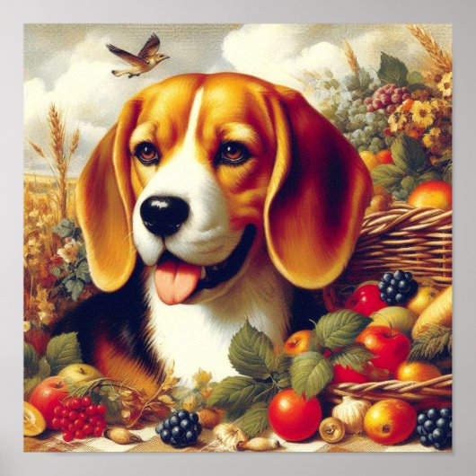 Vintager Beagle Welpenmalerei Poster (Vorne)