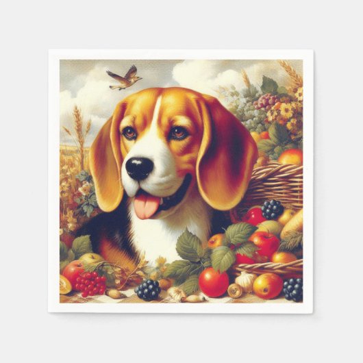 Vintager Beagle Welpenmalerei Serviette (Vorderseite)