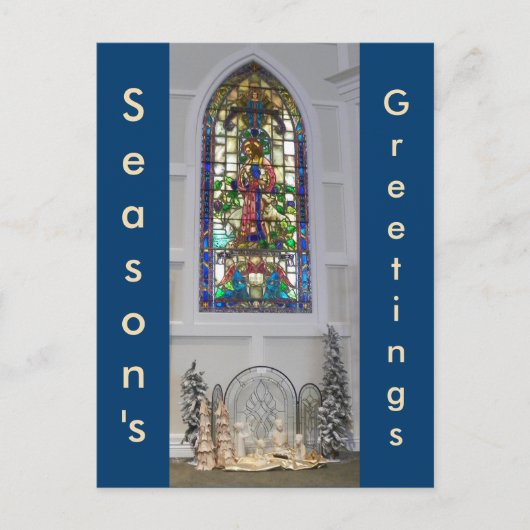 Vintager beflecktes Glasfensteru. Feiertagspostkarte (Vorderseite)