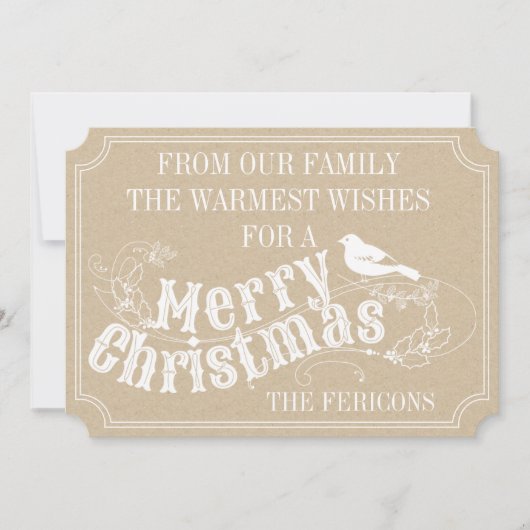 Vintager beige Feiertag der Weihnachtsrustikalen Feiertagskarte (Vorderseite)