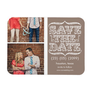 Vintager Beige u. Weiß-Save the Date Foto-Magnet Magnet