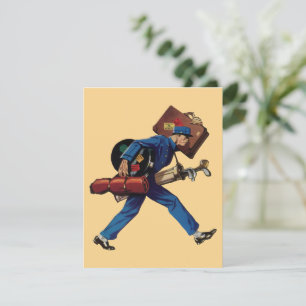 Vintager Bellhop in Uniform, Suitcase und Golf Clu