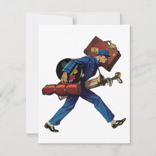 Vintager Bellhop in Uniform, Suitcase und Golf Clu