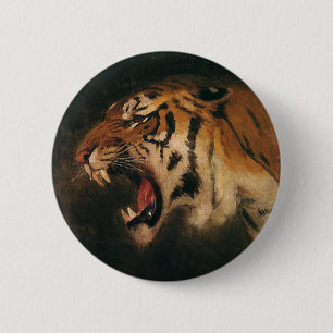 Vintager Bengalischer Tiger Big Cat Roaring, Wildt Button