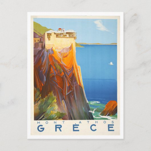 Vintager Berg Athos, Griechenland, Reiseplakat Postkarte (Vorderseite)