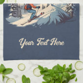 Vintager Bergpin Skifahren orange Sonnenuntergang Geschirrtuch (Gefaltet)