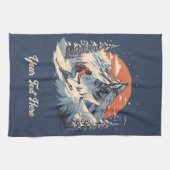 Vintager Bergpin Skifahren orange Sonnenuntergang Geschirrtuch (Horizontal)