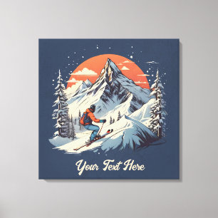 Vintager Bergpin Skifahren orange Sonnenuntergang Leinwanddruck