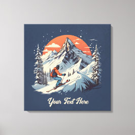 Vintager Bergpin Skifahren orange Sonnenuntergang Leinwanddruck