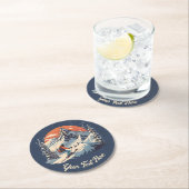 Vintager Bergpin Skifahren orange Sonnenuntergang Runder Pappuntersetzer (Vor Ort)