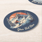 Vintager Bergpin Skifahren orange Sonnenuntergang Runder Pappuntersetzer (Angewinkelt)