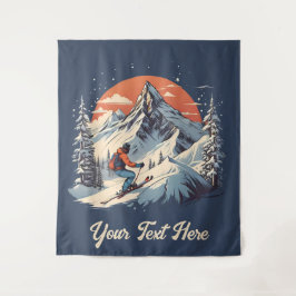 Vintager Bergpin Skifahren orange Sonnenuntergang Wandteppich