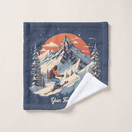 Vintager Bergpin Skifahren orange Sonnenuntergang Waschlappen