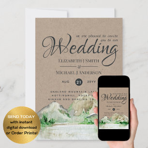 Vintager Bergsee Rustikale Hochzeit Einladung