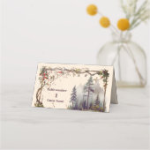 Vintager Bergwald Hochzeit von Evergreen Tree Platzkarte (Vorderseite)