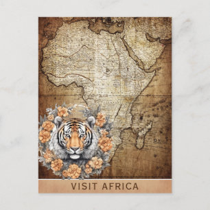Vintager Besuch Afrikas Karte Tiger Blumenreise