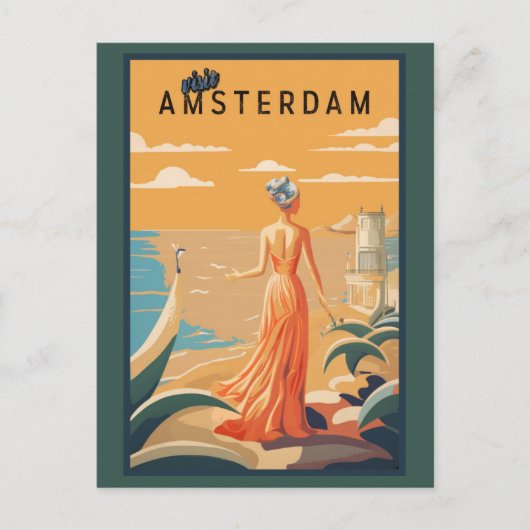 Vintager Besuch Amsterdam Niederländische Frau Tou Postkarte (Vorderseite)
