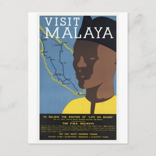 Vintager Besuch der Malaya Malaysia Railways Postkarte (Vorderseite)