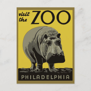 Vintager Besuch des Philadelphia Zoo Hippo Travel Postkarte