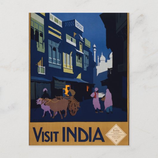 Vintager Besuch Indien Reiseplakat Postkarte (Vorderseite)