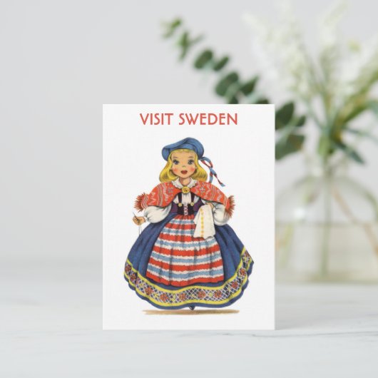Vintager Besuch Schweden Schweden Postkarte (Stehend Vorderseite)