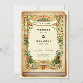 Vintager Bibliotheksbuchüberzug Storybook Garden Einladung