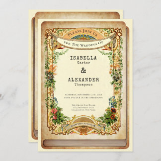 Vintager Bibliotheksbuchüberzug Storybook Garden Einladung