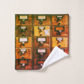 Vintager Bibliothekskartenkatalog Badhandtuch Set (Waschlappen)