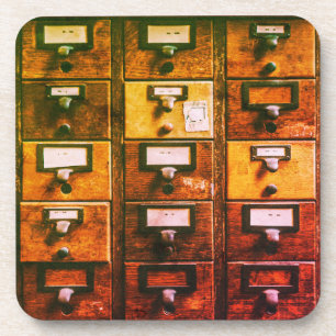 Vintager Bibliothekskartenkatalog Getränkeuntersetzer