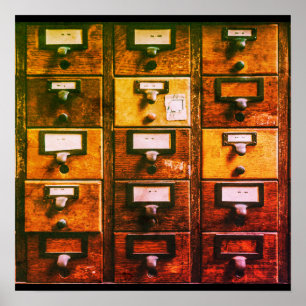 Vintager Bibliothekskartenkatalog Poster