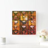 Vintager Bibliothekskartenkatalog Quadratische Wanduhr (Zuhause)