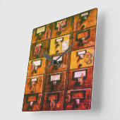 Vintager Bibliothekskartenkatalog Quadratische Wanduhr (Winkel)