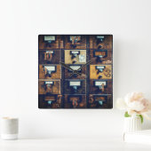 Vintager Bibliothekskartenkatalog Quadratische Wanduhr (Zuhause)