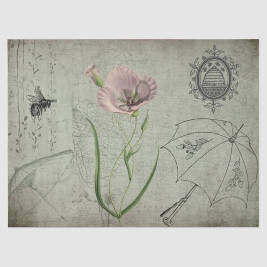 Vintager Bienengarten Ephemera Seidenpapier (Vorderseite)