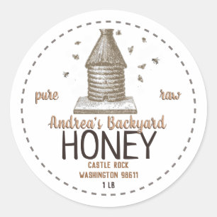 Vintager Bienenstock mit kleinen Bienen Runder Aufkleber
