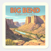 Vintager Big-Bend-Nationalpark Quadratischer Aufkleber (Vorderseite)