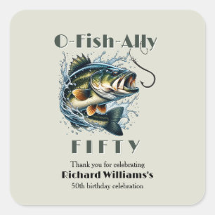 Vintager Big Fish Der Köder vonAlly 50. Geburtstag Quadratischer Aufkleber