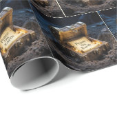 Vintager Bildlauf in einer Schatztruhe Geschenkpapier (Rolleneckpunkt)