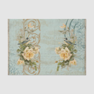 Vintager Bird Blue Ephemere Gelbe Blumendekoupage Seidenpapier