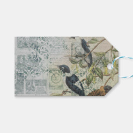 Vintager Bird Ephemera Decoupage Große Geschenktas Geschenkanhänger