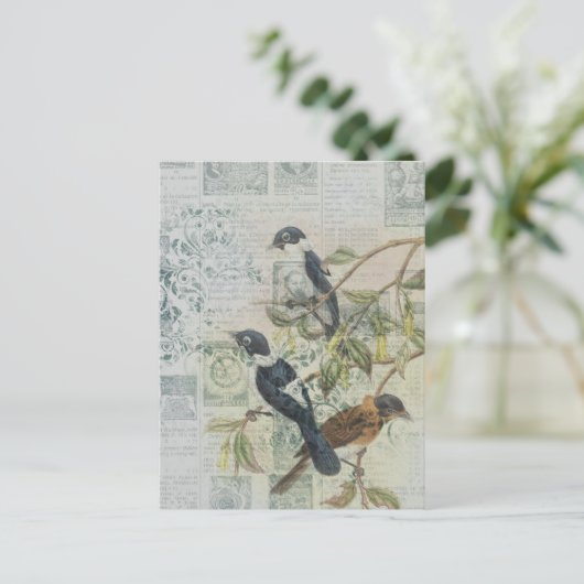 Vintager Bird Ephemera Decoupage Postcard Postkarte (Stehend Vorderseite)