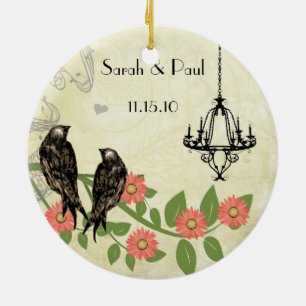 Vintager Bird Peach Coral Foto Kronier Keramikornament