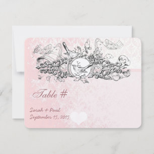 Vintager Bird Pink Musical Scroll Hochzeitstisch N Einladung