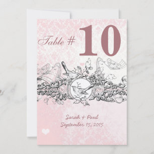 Vintager Bird Pink Musical Scroll Hochzeitstisch N Einladung